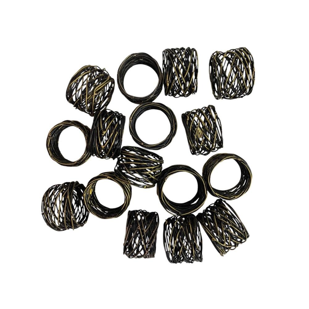 Set of 16 Metal Wire Napkin Rings Black Goldtone Heavy